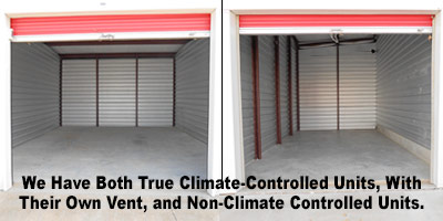 Interior of empty storage unit with vent for climate control